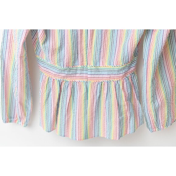 J.CREW V-Neck Rainbow Striped Seersucker Peplum Top Blouse Size 6 NEW - Picture 8 of 13